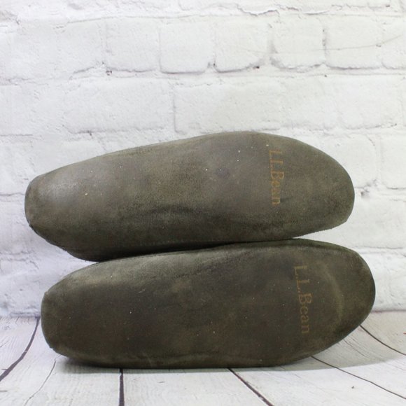 LL Bean Green Suede Wicked Good Shearling Lined Moccasin Slippers Size 6 - Picture 6 of 9